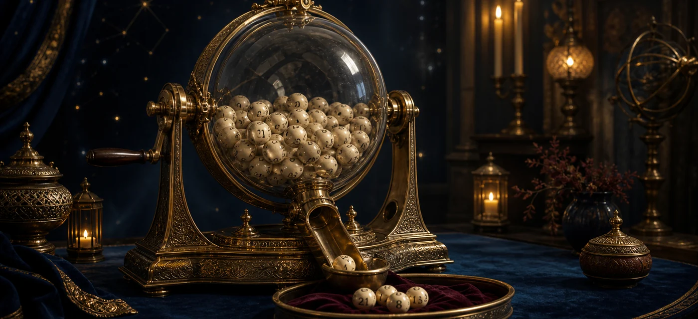 Antique glass and brass lottery drum with numbered balls